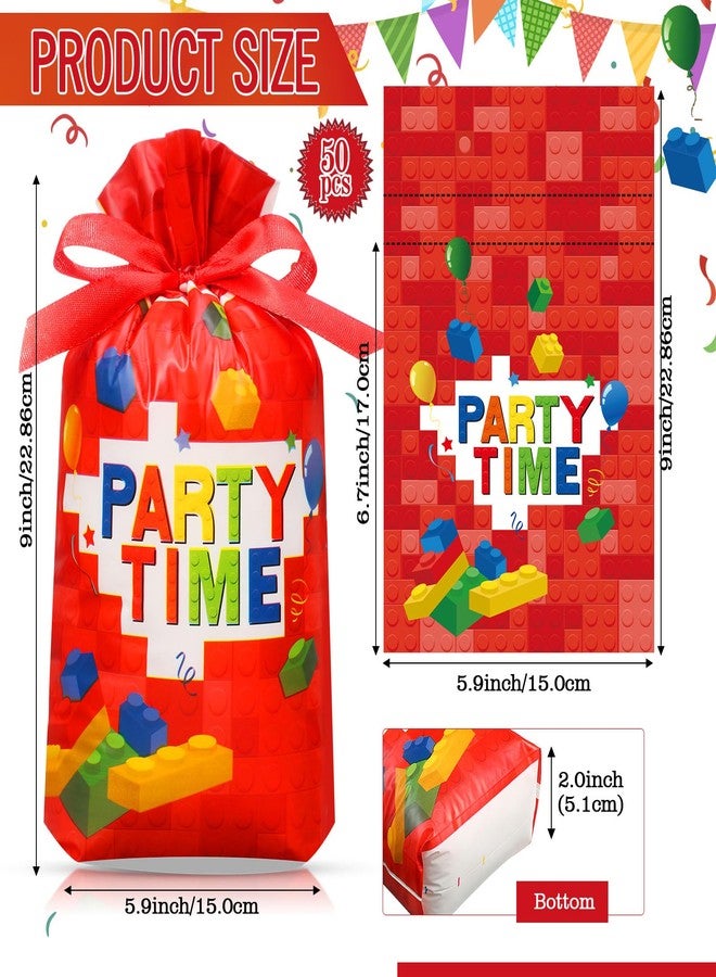 Bulyoou 60 Pcs Building Block Party Favors Bricks Drawstring Plastic Bags Birthday Candy Goodie Treat Bags for Building Block Party Gift Packing Supplies - Image 2